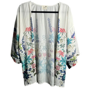 LA Hearts White With Floral Print Open Front Blouse S/M